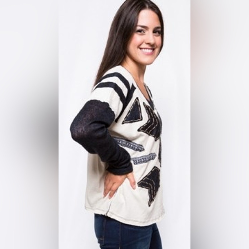 Free People Nordic Compass Top Arrow Knit Long Sleeve Oversized Tee Boho Size XS - Picture 3 of 13